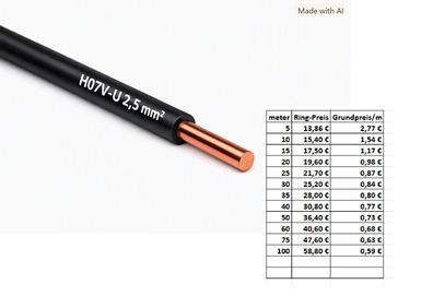 Aderleitung H07V-U 2,5 mm² schwarz starr eindrähtig, PVC-isoliert, 450/750 V