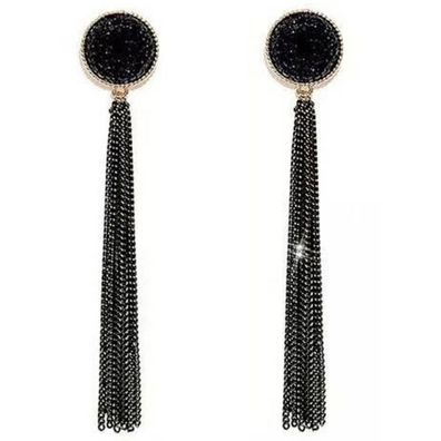 Schmuck, Damenohrringe, lange schwarze Ohrringe mit Quasten