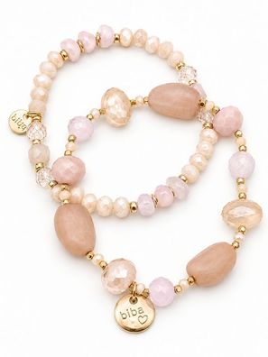 Armband Doppel-Armband Beige Creme Kristall Biba Naturtöne