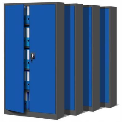4er Set Aktenschrank Metallschrank Büroschrank 185 x 90 x 40 cm Anthrazit/Blau