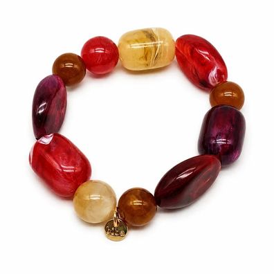 Armband Trend elastisch Acryl Lila Rot Beige Perlen Biba