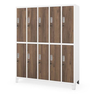 10-türiger Arbeitsschutz-Kleiderschrank weiß/Nussbaum Eco Design 1360 x 1720 x 450 mm