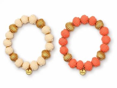 Armband elastisch kleine Muscheln in Gold Creme oder Orange Gold