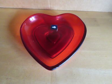 Schale flach Glas Herz rot Leonardo ca. 16cm
