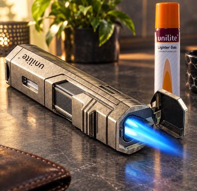 Sturmfeuerzeug mit Jetflame Bronze mit 100 ml Butan Gas im Set