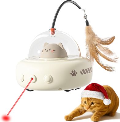 2-in-1-UFO - Automatisches, interaktives Laser-Katzenspielzeug (mit Federn)