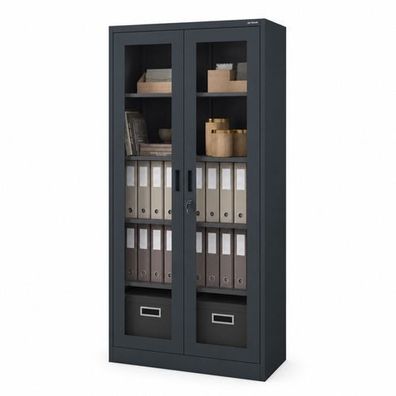 Metallschrank mit Vitrine, anthrazit: AMELIA, 900 x 1850 x 400 mm