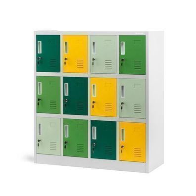 Metallschrank für Schulen und Kindergärten OLA, grau-grün-gelb, 1090 x 1200 x 450 mm
