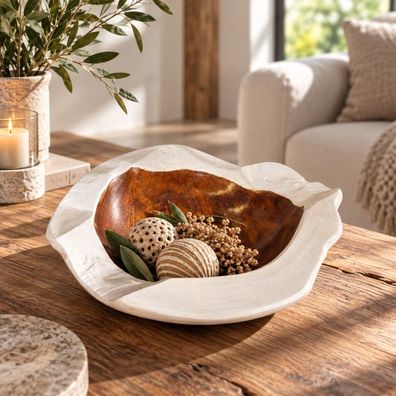 Teak Schale Premium BOWL White Wash ca. D30cm Wurzelholz handmade Massiv Holz