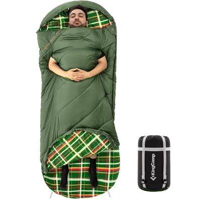 XXL Kingcamp Flanellschlafsack 3-4 Jahreszeiten warm grün mit Armöffnung