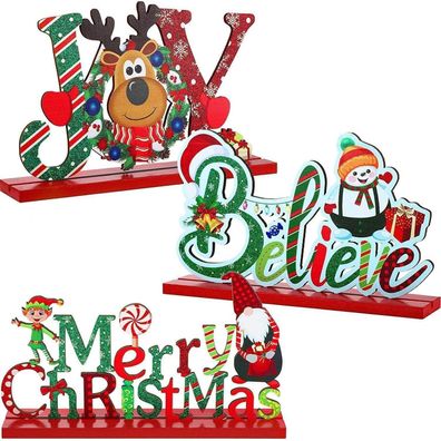 Weihnachts Tischdekorationen Holz Merry Christmas Schneemann Rentier Joy Believe