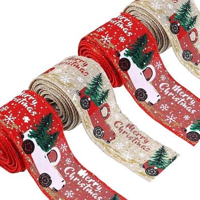4 Rollen Weihnachtsbänder Satin Ripsband Geschenkverpackung Dekoband