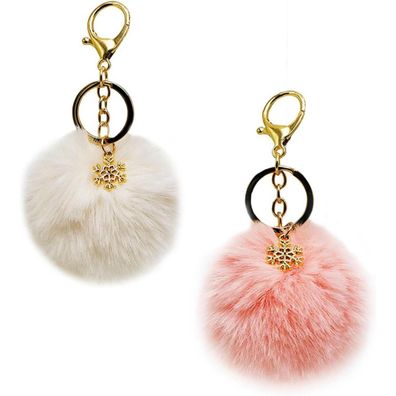 2er-Pack Flauschiger Kaninchenfellball Schlüsselanhänger Plüschball Niedlich