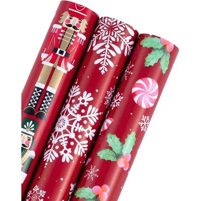 Weihnachts Geschenkpapierrolle Mini-Rolle 3 Rollen 43,2 cm x 3 m