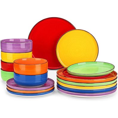 Tafelservice 6 Personen Steinzeug 18tlg bunt Geschirrset Spiral Design