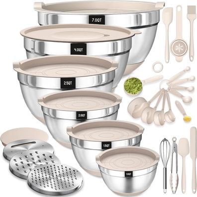 Terlulu Rührschüssel Set Edelstahl Salatschüssel Luftdichtem Deckel Silikonboden