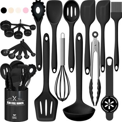 Silikon Küchenhelfer Set 22tlg Schwarz Utensilienhalter Spülmaschinengeeignet