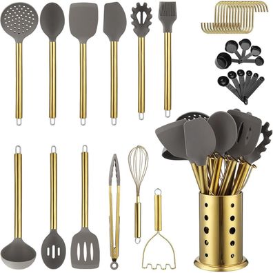 Goldenes Küchenutensilien Set 38-teilig Antihaft-Silikon Edelstahl