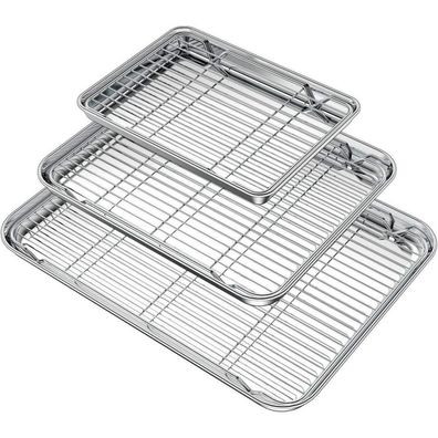 Wildone Backblech Gitter-Set Edelstahl-Backform Kühlgitter 16 12 9 inch