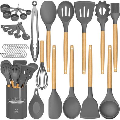 24-teiliges Küchenutensilien-Set Spachtel Holzgriff hitzebeständiges Silikon