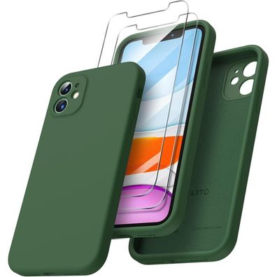 Ornarto Schutzhülle + 2x Schutzfolie iPhone 11 Silikon Case Kleegrün