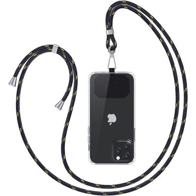 Handykette Universal Umhängen Schwarz-Gold Smartphone Hülle Kette Halsband