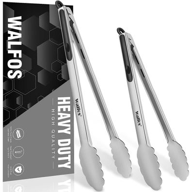 Walfos Grillzange Edelstahl hitzebeständiger Griff 30cm 43cm 2er Set