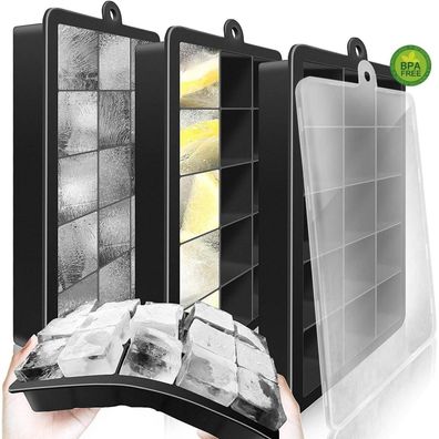 Silikon Eiswürfelform 3er-Pack flexible Eiswürfelformen Deckel BPA-frei optimal