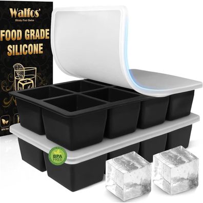 Walfos Silikon Eiswürfelform 2er-Pack 8-fach Eiswürfelbehälter Schwarz