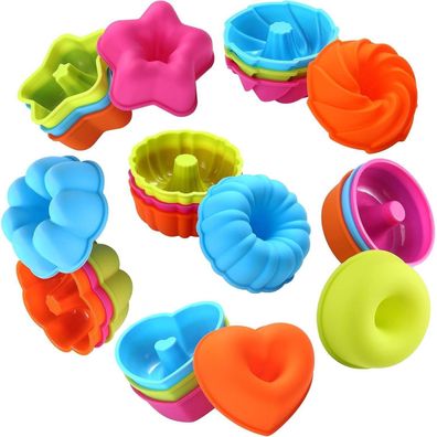 24-Pack Silicone Donut Molds Baking Cups Pan Oven Safe Blue/Green/Orange/Pink
