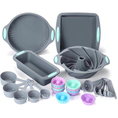 45-teiliges BPA-freies Silikon-Backset Backformen Cupcake Brot Kuchen Grey