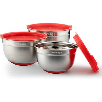 Edelstahl Rührschüssel-Set Luftdicht 3 Aufbewahrungsschüsseln 2L/1,5L/1L Skalen