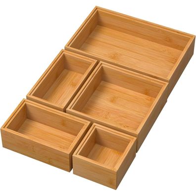 5-teiliges Bambus Schubladen Organizer Set für Make up Küche Büro