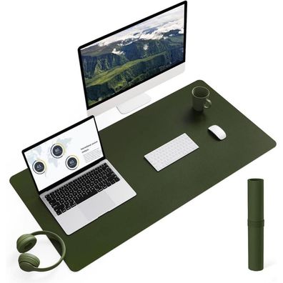 Großes Office Mousepad Schreibtischunterlage Leder Wildleder 90x43cm Dunkelgrün