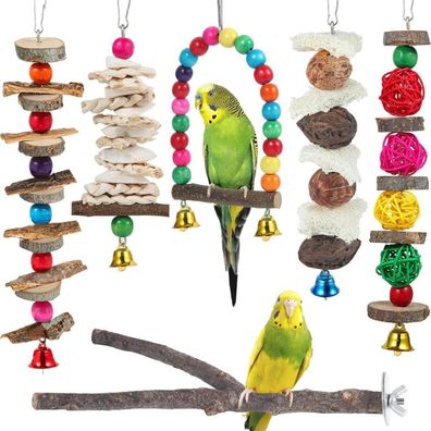 Vogelsitzstange Holz Papageien Spielzeug 6 Stück - Für Nymphensittiche