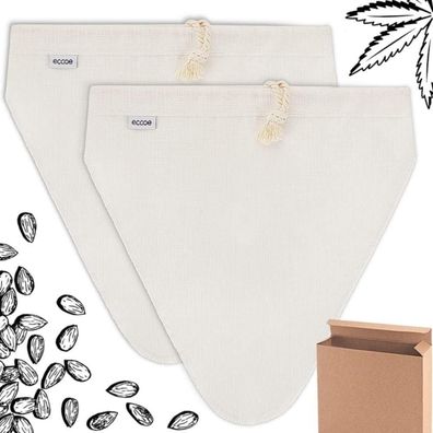 Nussmilchbeutel Natürlicher Hanf 28x30cm für vegane Nussmilch, Filtertuch