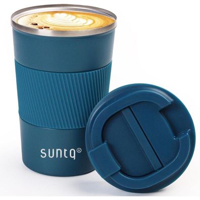 SUNTQ Edelstahl Thermo Kaffeebecher to go 380ml Blau Doppelwand Isoliert