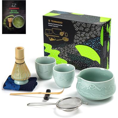 Matcha Teezeremonie Set Bambus Schneebesen Schale 7tlg. Blau
