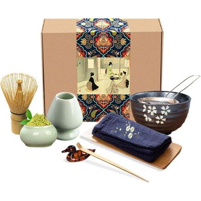 Japanisches Matcha Teeservice Set Bambus Schneebesen Keramik Schale