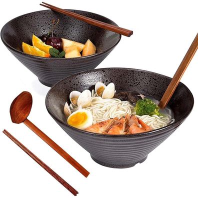 Japanische Ramen Schüssel Keramik Set 2x1000ml Vintage Bowl Udon Soba Pho