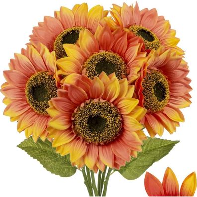Künstliche Sonnenblumen Groß Orange 6 Stücke Deko Hochzeit Party 7 Zoll