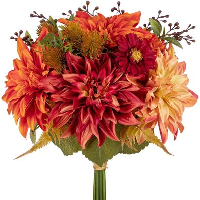 Künstlicher Blumenstrauß Kunstblume Deko Hochzeit Rosen Hortensie 30cm Orange