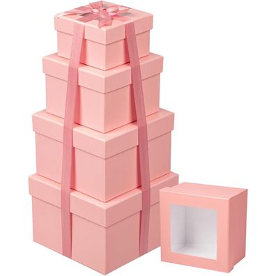 4er Set Quadratische Geschenkbox mit Sichtfenster Aufbewahrungsbox Rosa
