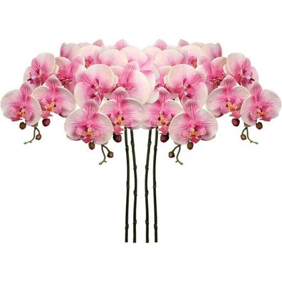 Künstliche Orchideenzweige Weiße Blumen Phalenopsis Real-Touch Deko 4er Set