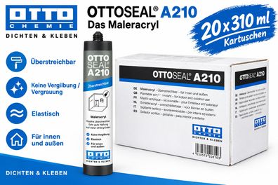 20x Ottoseal A210 300 ml Weiß Maleracryl Fugenmasse Acryl Dichtstoff Innen Außen