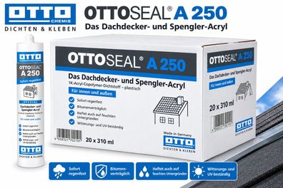 20x Ottoseal A250 Dichtmasse 310 ml Dachdecker Spengler Bitumen und Metall Dach Nähte
