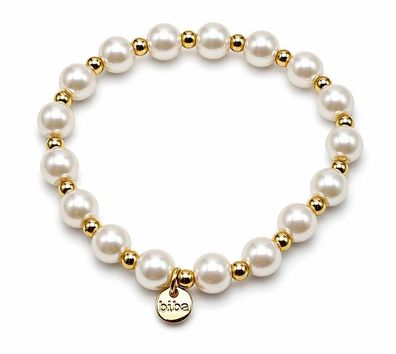 Biba Armband elastisch Perlmutt und goldfarbene Perlen, elegant, kombinierbar