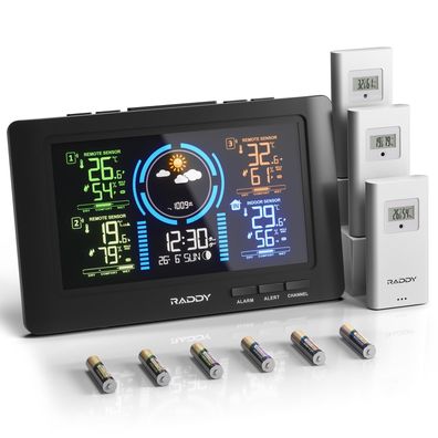 Raddy WF-80C Funk-Wetterstation 7,5 Zoll Farbdisplay mit 3 Außensensoren