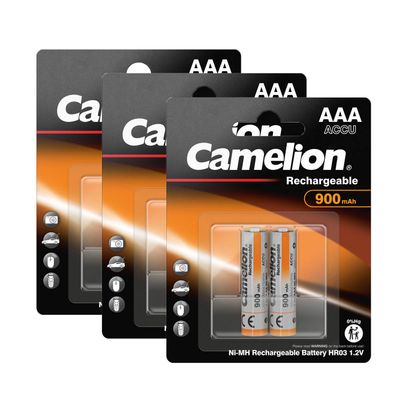 6 Stück Camelion Akku AAA aufladbar 900 mAh Accu NiMh 1,2V HR03