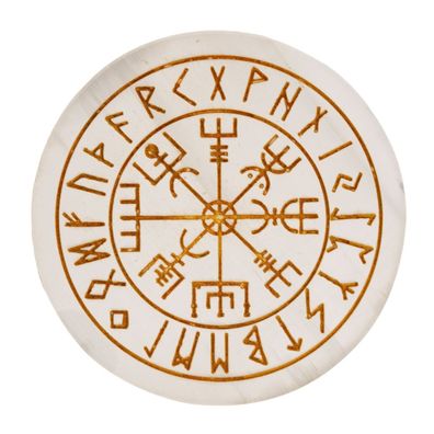 Vegvisir Platte Schutzsigille Lebensweg Selenit rund ø7 cm Geschenkbox